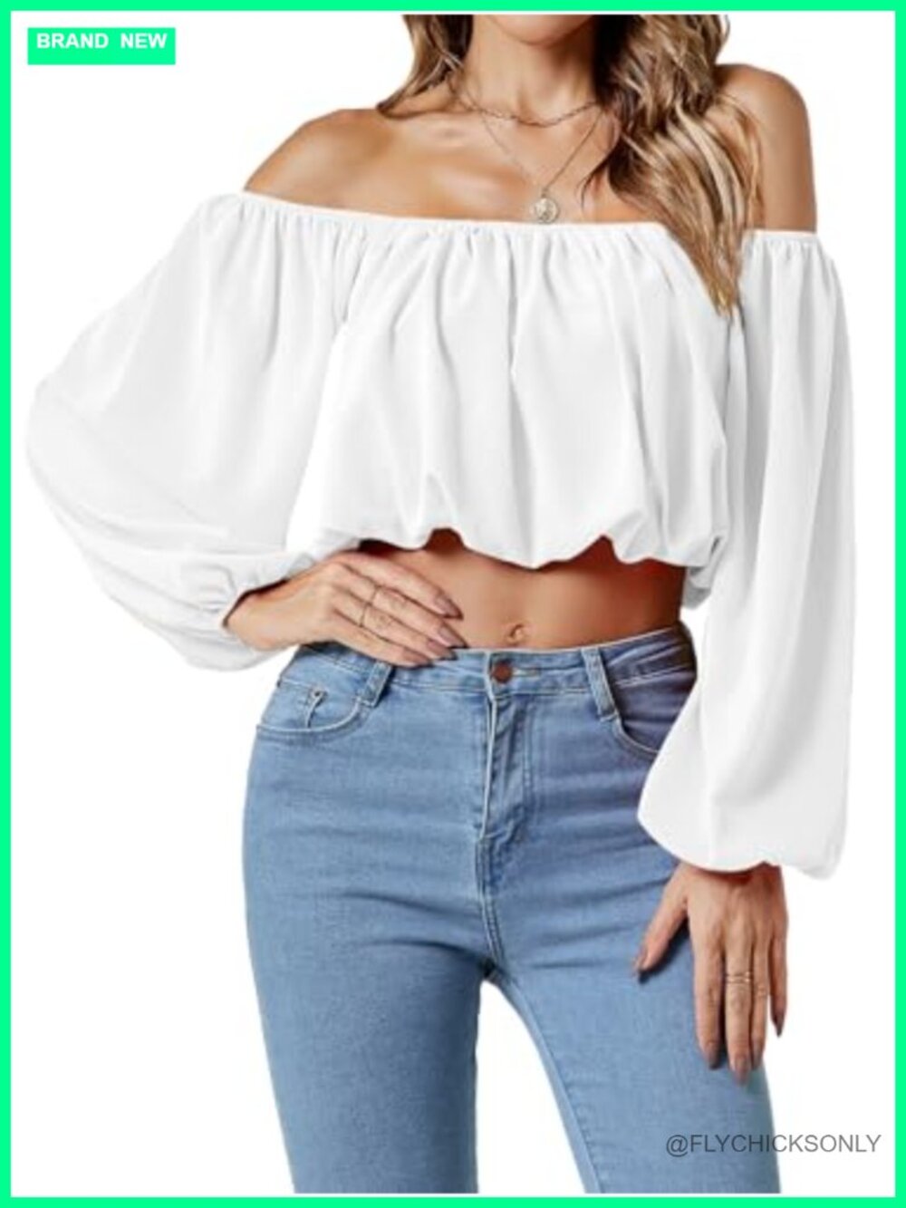 Umenlele Off Shoulder Crop Top Lantern Sleeve Ruched Blouse